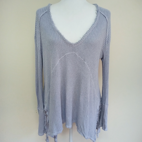 Free People Waffle knit thermal lavender raw hem - Picture 1 of 12